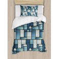 thumbnail image 1 of Colorful Duvet Cover Set, Denim Motif Background with Several Sewing Simplistic Abstract Design, Decorative 2 Piece Bedding Set with 1 Pillow Shams, Twin Size, Pale Blue Blue, by Ambesonne, 1 of 3