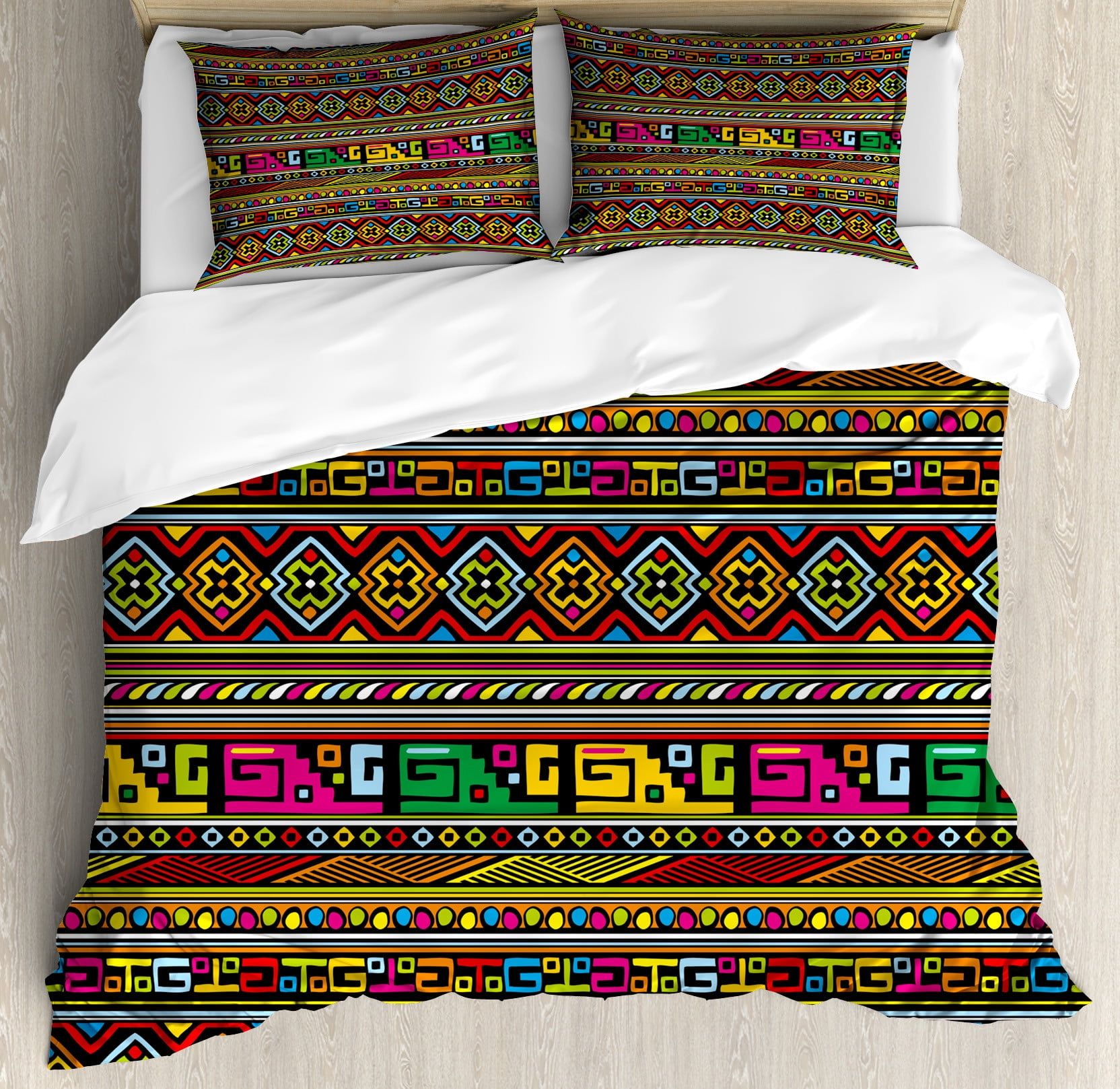 Tribal Duvet Cover Set Queen Size, Ethnic Design with Colorful