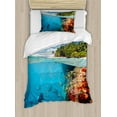 thumbnail image 1 of Colorful Duvet Cover Set, Exotic Tropical Theme Image of Scuba Divers Exploring a Coral Reef, Decorative 2 Piece Bedding Set with 1 Pillow Shams, Twin Size, Azure Blue and Multicolor, by Ambesonne, 1 of 3