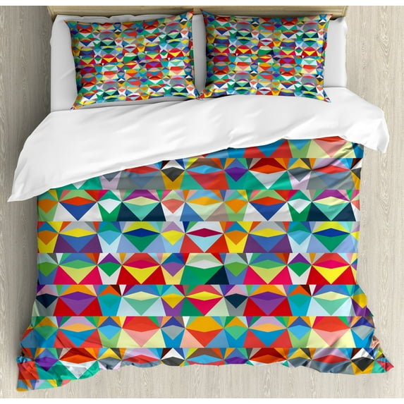 Colorful Duvet Cover Set King Size, Horizontally Aligned Composition of Chevron Triangles Vibrant Colors Native Design, Decorative 3 Piece Bedding Set with 2 Pillow Shams, Multicolor, by Ambesonne