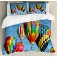 thumbnail image 1 of Colorful Duvet Cover Set King Size, Nostalgic Hot Air Balloons in Sky Flying Journey Fun Adventure Traditional Hobby Theme, Decorative 3 Piece Bedding Set with 2 Pillow Shams, Blue, by Ambesonne, 1 of 3