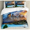 thumbnail image 1 of Colorful Duvet Cover Set, Landscape Image of Pehoe Lake at Torres Del Paine National Park, Decorative 3 Piece Bedding Set with 2 Pillow Shams, King Size, Azure Blue and Multicolor, by Ambesonne, 1 of 3
