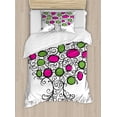 thumbnail image 1 of Colorful Duvet Cover Set, Magenta Colored Ovals and Curlicue Swirls Hand Drawn Look Tree Motif Print, Decorative 2 Piece Bedding Set with 1 Pillow Shams, Twin Size, Black Green Pink, by Ambesonne, 1 of 3