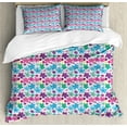 thumbnail image 1 of Colorful Duvet Cover Set, Print of Floral Theme Flowers Along Dots in Doodle Style on Plain Background, Decorative 3 Piece Bedding Set with 2 Pillow Shams, Calking Size, Multicolor, by Ambesonne, 1 of 3