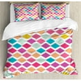thumbnail image 1 of Colorful Duvet Cover Set Queen Size, Geometric Pattern of Graphic Rhombus Shapes Harlequin Inspired Retro Mosaic Design, Decorative 3 Piece Bedding Set with 2 Pillow Shams, Multicolor, by Ambesonne, 1 of 3