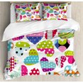 thumbnail image 1 of Colorful Duvet Cover Set Queen Size, Heart Shapes with Patches and Polka Dots Cute Cheerful Pattern Design Artwork, Decorative 3 Piece Bedding Set with 2 Pillow Shams, Multicolor, by Ambesonne, 1 of 3