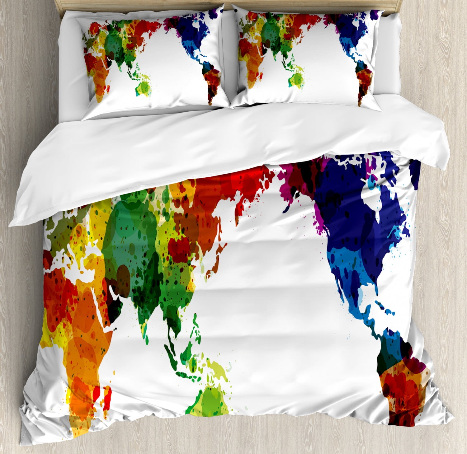 Colorful Duvet Cover Set Queen Size, Rainbow Colored Wold Map Grunge ...