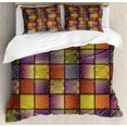 thumbnail image 1 of Colorful Duvet Cover Set, Stitch-Like Digital Mix Motifs Pattern with Inner Triangle Round Shapes Image, Decorative 3 Piece Bedding Set with 2 Pillow Shams, King Size, Multicolor, by Ambesonne, 1 of 3
