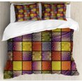 thumbnail image 1 of Colorful Duvet Cover Set, Stitch-Like Digital Mix Motifs Pattern with Inner Triangle Round Shapes Image, Decorative 3 Piece Bedding Set with 2 Pillow Shams, Queen Size, Multicolor, by Ambesonne, 1 of 3