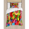 thumbnail image 1 of Colorful Duvet Cover Set Twin Size, Assorted Jelly Candies Gum Balls and Lollipops Illustration Backdrop Art Print, Decorative 2 Piece Bedding Set with 1 Pillow Sham, Multicolor, by Ambesonne, 1 of 3