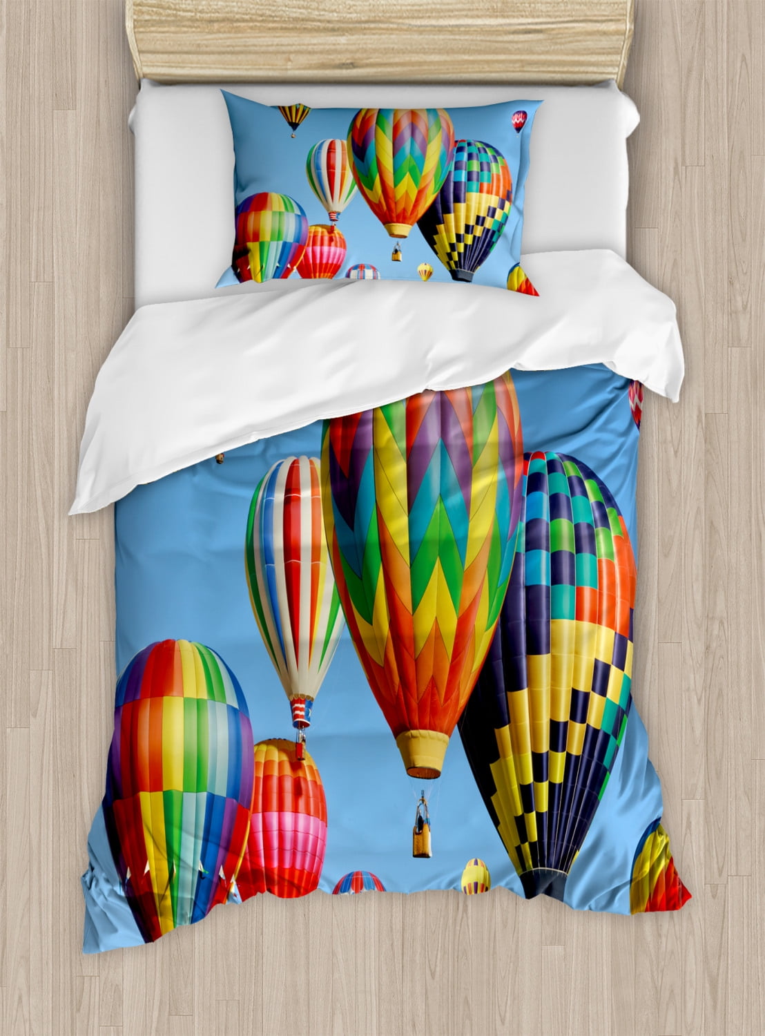 Twin Blue Microfiber Hot Air Balloon Duvet Cover Set