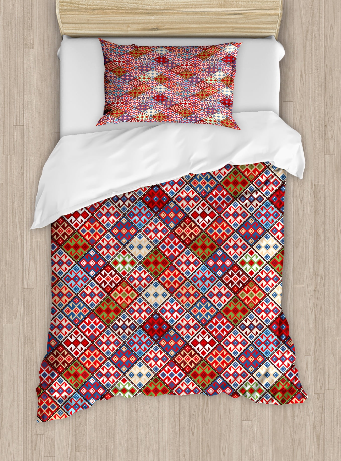 Twin Multicolor Cotton Plaid Duvet Cover Set