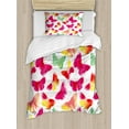 thumbnail image 1 of Colorful Duvet Cover Set, Watercolor Butterflies with Large Colored Wings Animal Love Paint Print, Decorative 2 Piece Bedding Set with 1 Pillow Shams, Twin Size, Fuchsia Green, by Ambesonne, 1 of 3