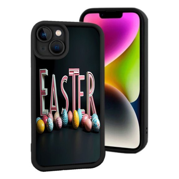 Colorful ' EASTER ' Phone Case for iPhone 15 - Lightweight Yellowing Resistant with Decorated Easter Eggs Design