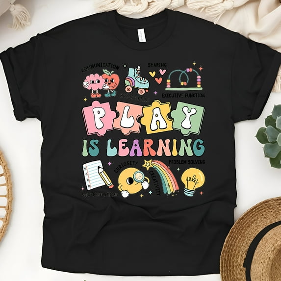 Colorful Early Learning Shirt – Play-Based Classroom T-Shirt for Teachers, Black, Size 4XL