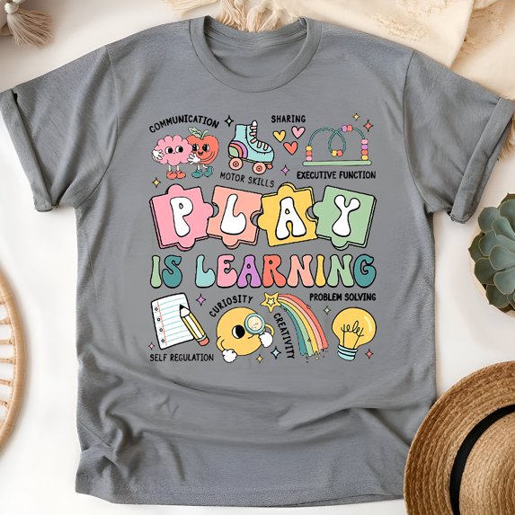 Colorful Early Learning Shirt – Play-Based Classroom T-Shirt for Teachers, Graphite Heather, Size 4XL