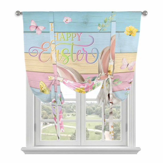Colorful Easter Balloon Curtains for Windows, Bedroom Curtains 54 Inch Length, Spring Easter Bunny Eggs Floral Wooden Tie Up Curtains Panels Thermal Insulated Bathroom Curtains Window 42"x54"