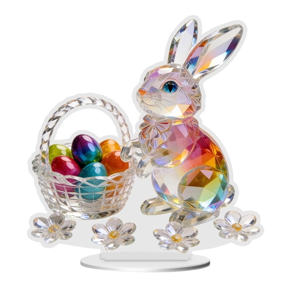 Colorful Easter Bunny Acrylic Decor - Modern 2D Flat Tabletop Ornament for Living Room, Bedroom, Office Desk, Compact 15cm Festive Home Accent & Spring Gift Idea