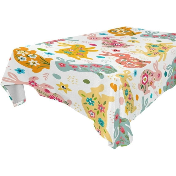 Colorful Easter Bunny Fabric Square Tablecloth - Waterproof and Wrinkle-Resistant Table Cloth 60x60 Inch Table Cover for Indoor & Outdoor Dining House Decor