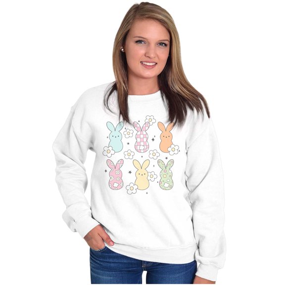 Colorful Easter Bunny Patterns Women Crewneck Sweatshirt Brisco Brands S