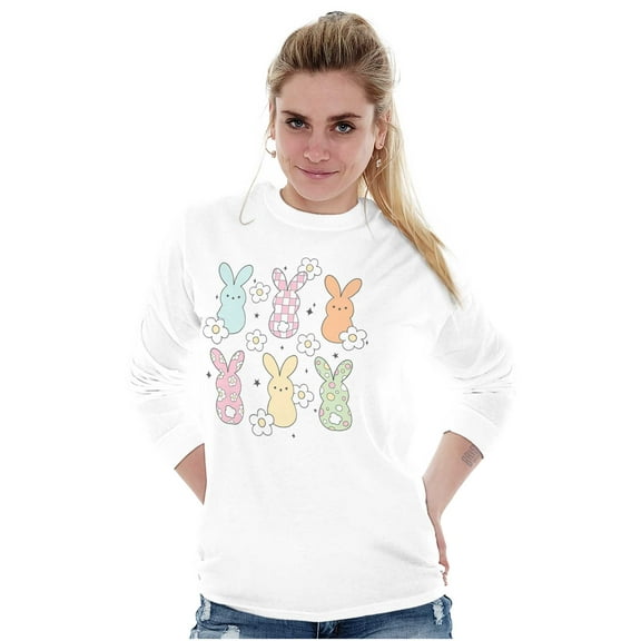 Colorful Easter Bunny Patterns Women's Long Sleeve T Shirt Brisco Brands S