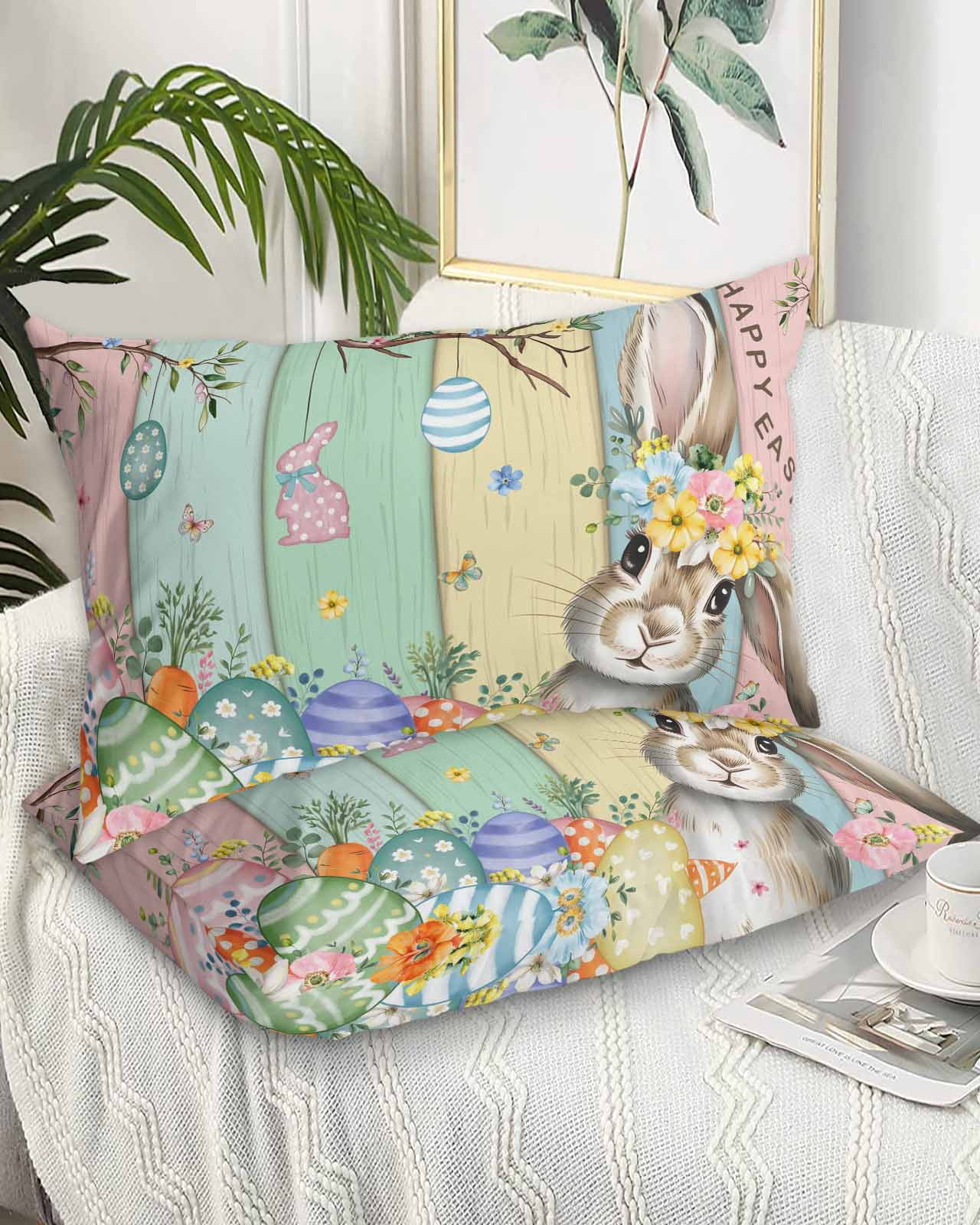 Colorful Easter Bunny Pillow Cases Standard Size Set of 2 - Microfiber ...