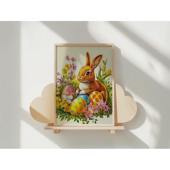 Colorful Easter Bunny Printed Paper Poster, Matte Painted Eggs Wall Art 8x12 UNFRAMDE