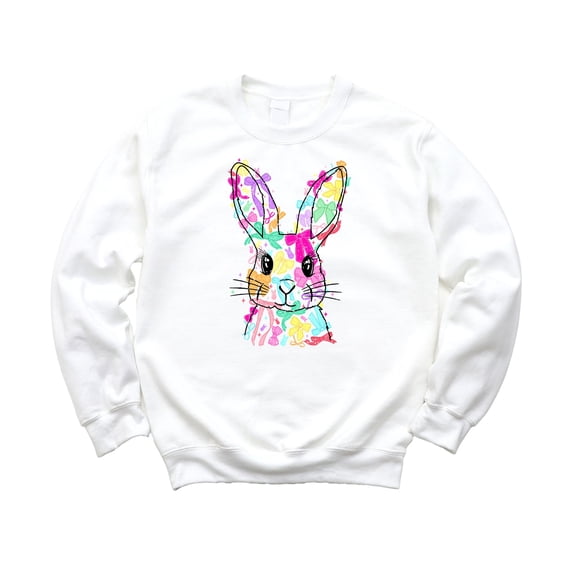 Colorful Easter Bunny Sweatshirt for Girls Colorful Spring Coquette Bows Pullover for Kids White Sweatshirt Youth Small