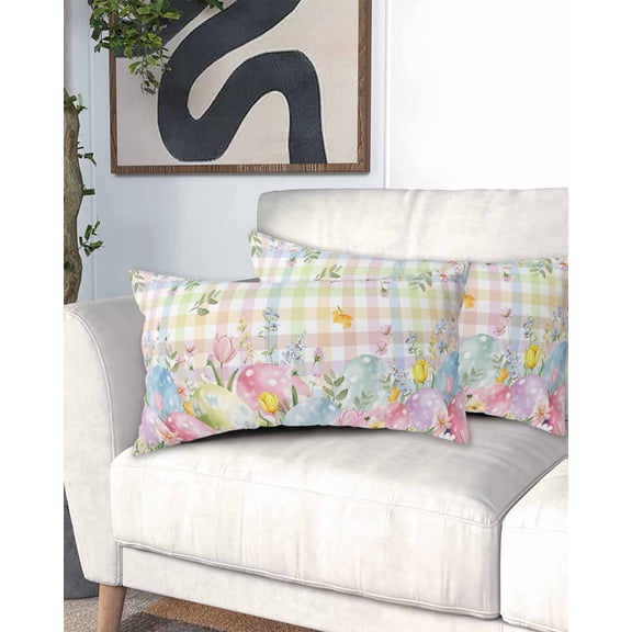 Colorful Easter California King Pillow Case - Microfiber Bed Throw Pillow Covers, Easter Eggs Botanical Spring Floral Decorative Lumbar Pillow Cover with Envelope Closure for Sofa/Travel 20"x40"