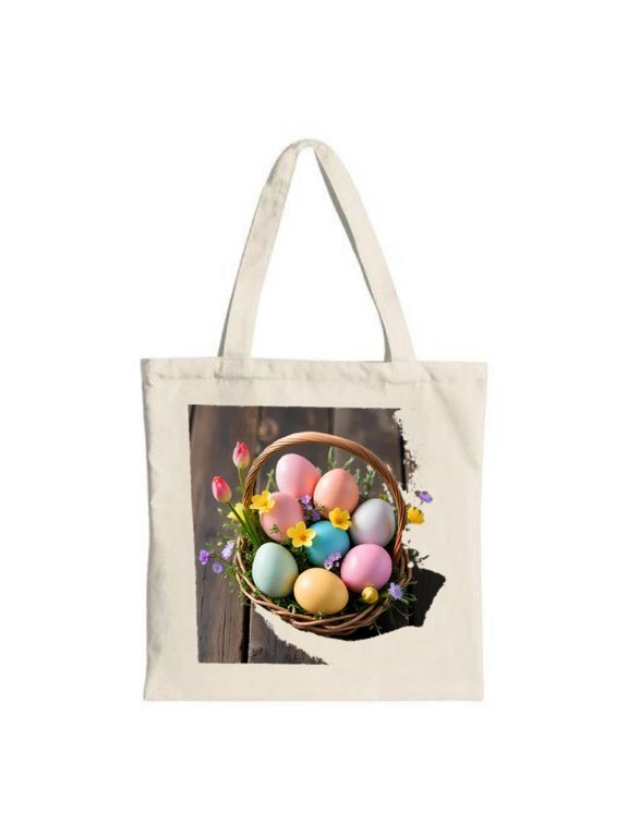 Colorful Easter Egg Basket Tote Bag - Vibrant design with flowers rustic charm perfect for shopping parties and travel