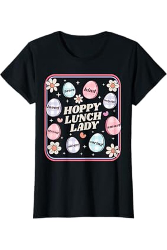 Colorful Easter Egg Lunch Lady T-Shirt for Festive Spring Celebrations