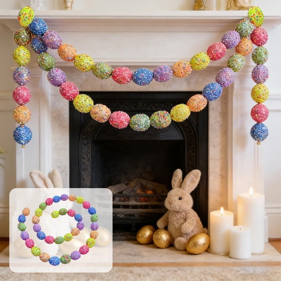 Colorful Easter Egg Vine Garland, Spring Door and Wall Decor, Festive Indoor/Outdoor Patio Highlights, Vacation Property Decor for Porch, Fence or Window Displays