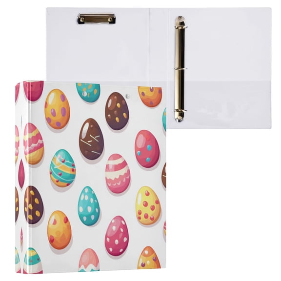 Colorful Easter Eggs Pattern 3 Ring Hardcover Binders 1.5in Round Rings for Letter-Size Folder Paper Organizer Pockets for Office Student Recipe