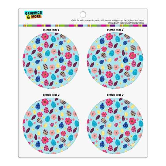 Colorful Easter Eggs and Flowers Refrigerator Fridge Locker Vinyl Circle Magnet Set
