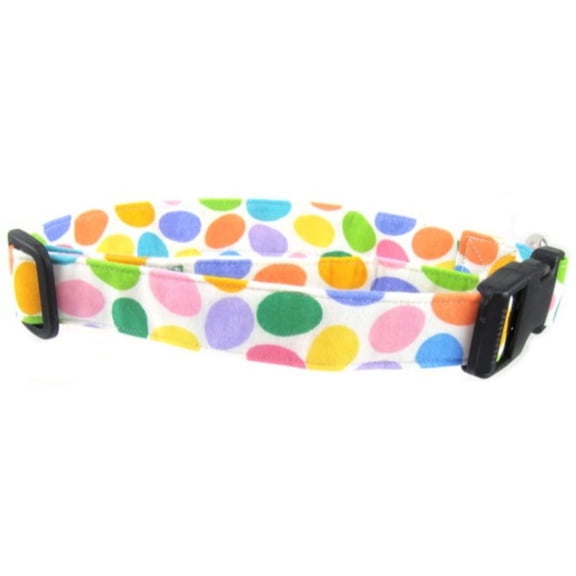 Colorful Easter Eggs on White Dog Collar - Size - Large