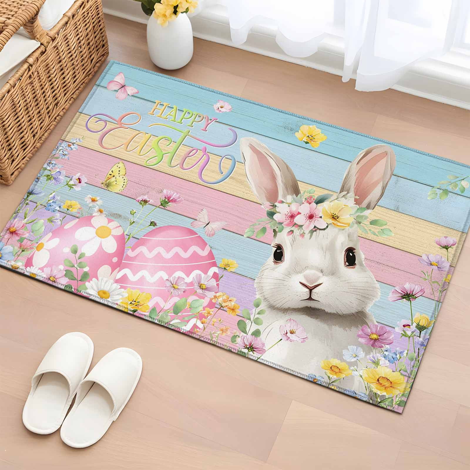 Easter Colors Rag Rug Colorful Easter Entryway Rug 2'x3' Non Slip Front Door Mats, Spring ...
