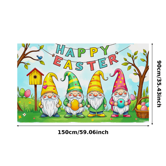 Colorful Easter Gnome Themed Background Happy Easter Banner Party Decorations Easter Celebration Family Gathering Photography Props