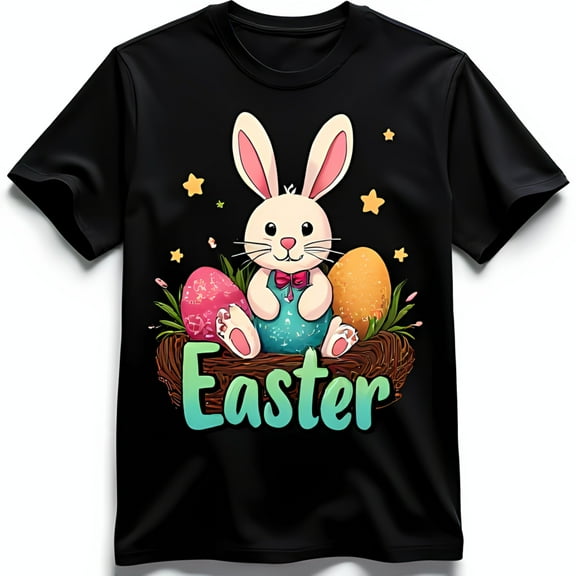 Colorful Easter Graphic Black Short Sleeve T-Shirt