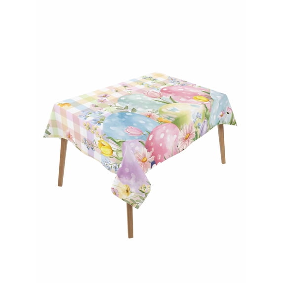 Colorful Easter Rectangle Tablecloth, Easter Eggs Botanical Spring Floral Waterproof & StainResistant Tablecloth, Washable Oil-proof Table Cover for Dining/Party/Wedding/Camping/Buffet 60x84 In