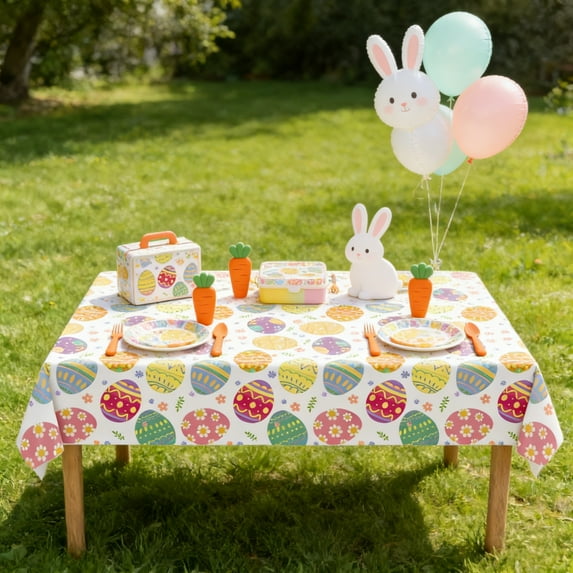 Colorful Easter Rectangular Plastic Tablecloth - Pre-Easter Holiday Prep Essential, Pastel Festive Table Cover for Dining Table & Spring Party Decor, Disposable Holiday Table Linen, 53.9*107.9in