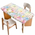 thumbnail image 1 of Colorful Easter Table Cloths for 3 Foot Rectangle Tables, Easter Eggs Botanical Spring Floral Patio Waterproof Elastic Fitted Tablecloths, Washable Rectangular Table Cover for Camping, 1 of 8