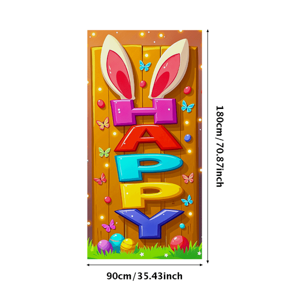 Colorful Easter Themed Backdrop Banner with Bunny Ears Butterflies and Eggs Easter Party Decorations Photography Props Background Decor for Easter Celebrations