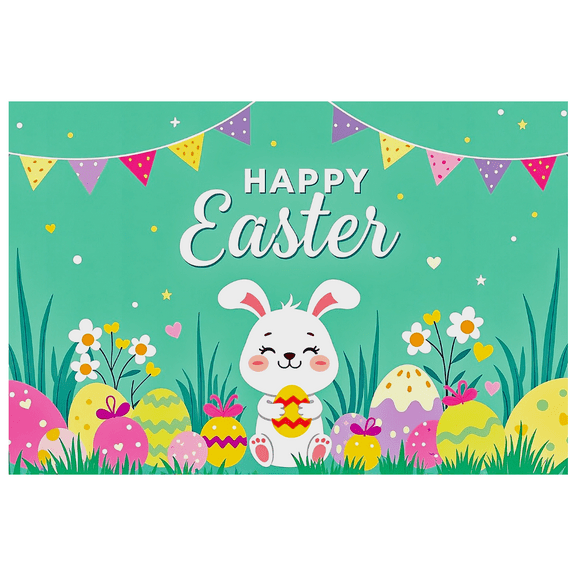 Colorful Easter Themed Banner with Bunny Egg Floral Elements Happy Easter Backdrop Party Decorations for Easter Celebrations Family Gatherings Easter Parties Photo Shoots Decor Props