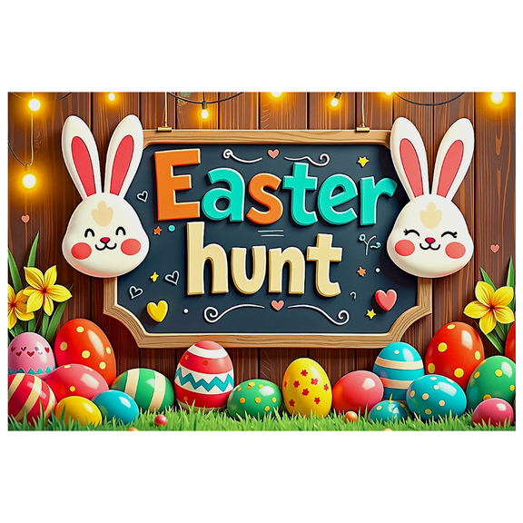 Colorful Easter Themed Bunny and Egg Decorated Backdrop Banner for Easter Egg Hunt Party Decorations Easter Celebrations Photography Props Spring Events