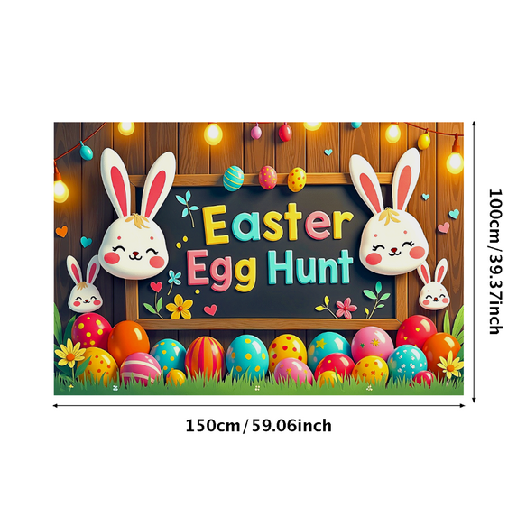 Colorful Easter Themed Bunny and Egg Decorated Backdrop Banner for Easter Egg Hunt Party Decorations Easter Celebrations Photography Props Spring Events