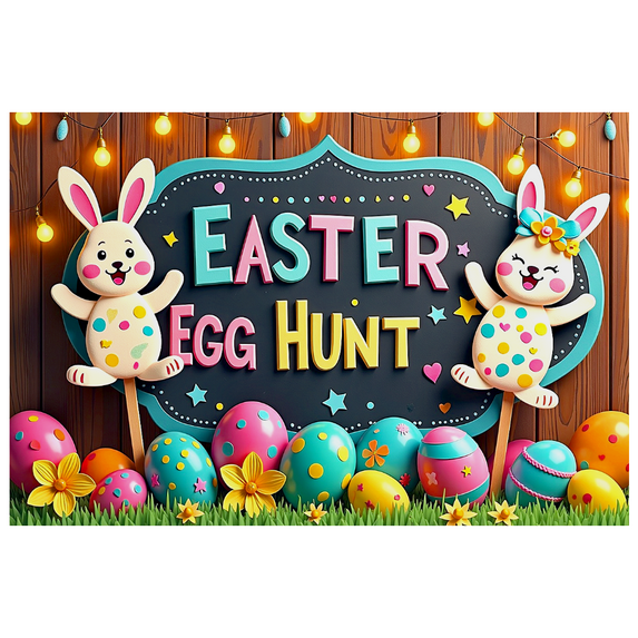 Colorful Easter Themed Bunny and Egg Decorated Backdrop Banner for Easter Egg Hunt Party Decorations Easter Celebrations Photography Props Spring Events