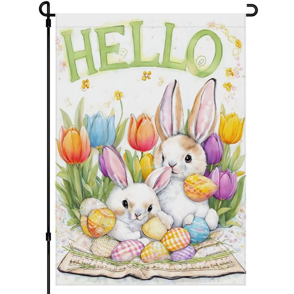 Colorful Easter Themed Durable Garden Flag for Outdoor for Patio Lawn Farmhouse Decoration Vivid Flowers Animated Decoration Cute Washable Outdoor Garden Decor 28x40 Inches