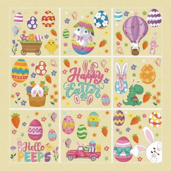 Colorful Easter Window Decals Set - 139 Pcs Spring Watercolor Stickers Featuring Bunny & Egg Designs for Home, School, Office Glass Door and Indoor Party Decoration
