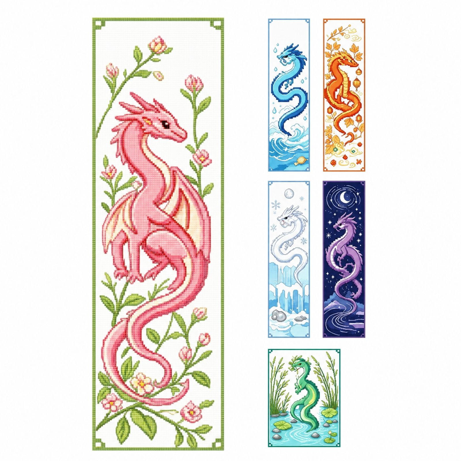 Cross Stitching Simple Design Colorful Eastern Dragons Cross Stitch Bookmark Kit, Six Pattern Designs ...