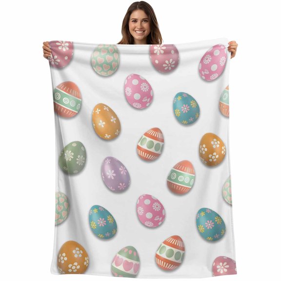 Colorful Eggs Easter Blanket Soft Cozy Warm Throw Blanket for Couch, Plush Fuzzy Flannel Fleece Blankets for Sofa, Elegant Pastoral Eggs Bed Blankets Lightweight Gifts for Women, 30"x40"